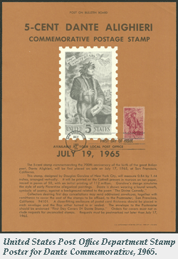 United States Post Office Department Stamp Poster for Dante Commemorative